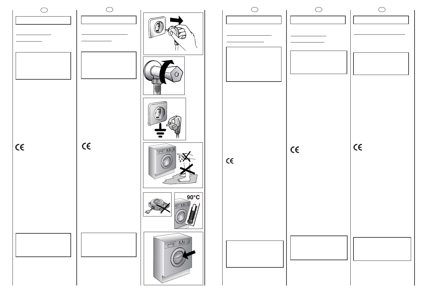 Mesures de securite, Safety measures, Instruções de segurança | Normas de seguridad, Prescrizioni di sicurezza | Candy CWB 1006-01S User Manual | Page 6 / 41