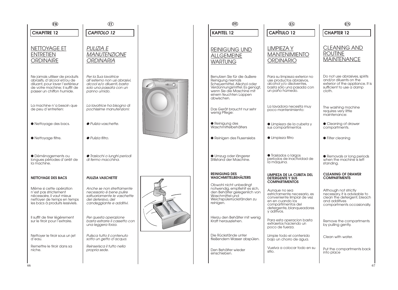 Pulizia e manutenzione ordinaria, Nettoyage et entretien ordinaire, Reinigung und allgemeine wartung | Cleaning and routine maintenance, Limpieza y mantenimiento ordinario | Candy GO 1672D__1-89S User Manual | Page 34 / 41