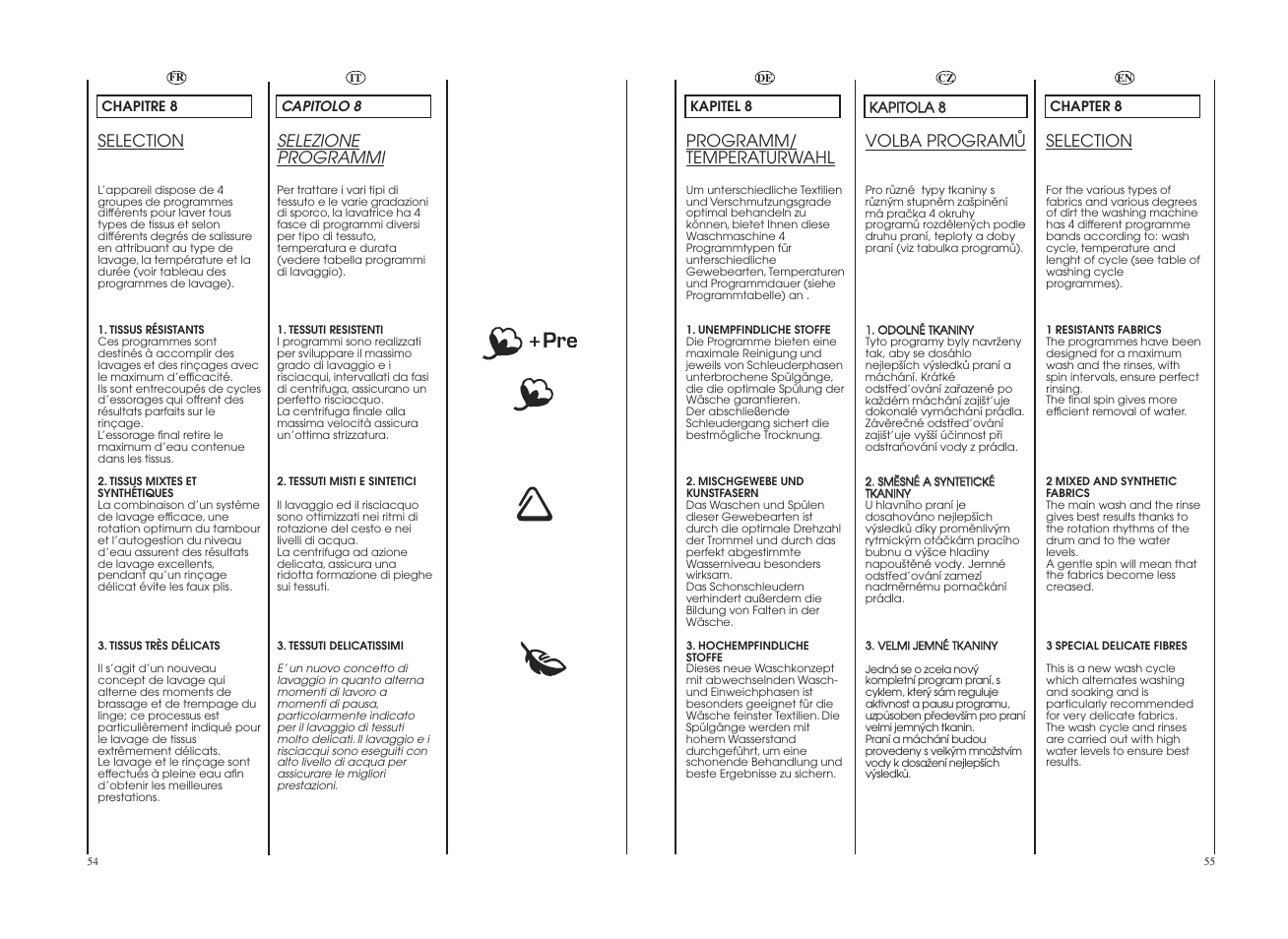 Selection, Programm/ temperaturwahl, Selezione programmi | Volba programå | Candy GO 1282DS-18S User Manual | Page 28 / 41