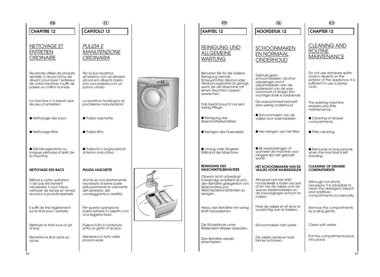 Pulizia e manutenzione ordinaria, Nettoyage et entretien ordinaire, Reinigung und allgemeine wartung | Cleaning and routine maintenance, Schoonmaken en normaal onderhoud | Candy CO 166F__L1-S User Manual | Page 33 / 41