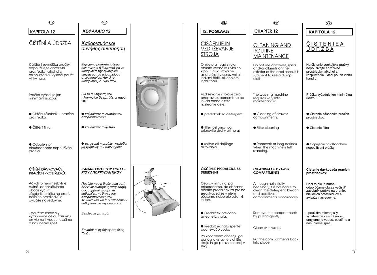 Âi·âenje in vzdrîevanje stroja, Öiätëní a údrïba, Cleaning and routine maintenance | Candy GO4 1064D__L-S User Manual | Page 36 / 41