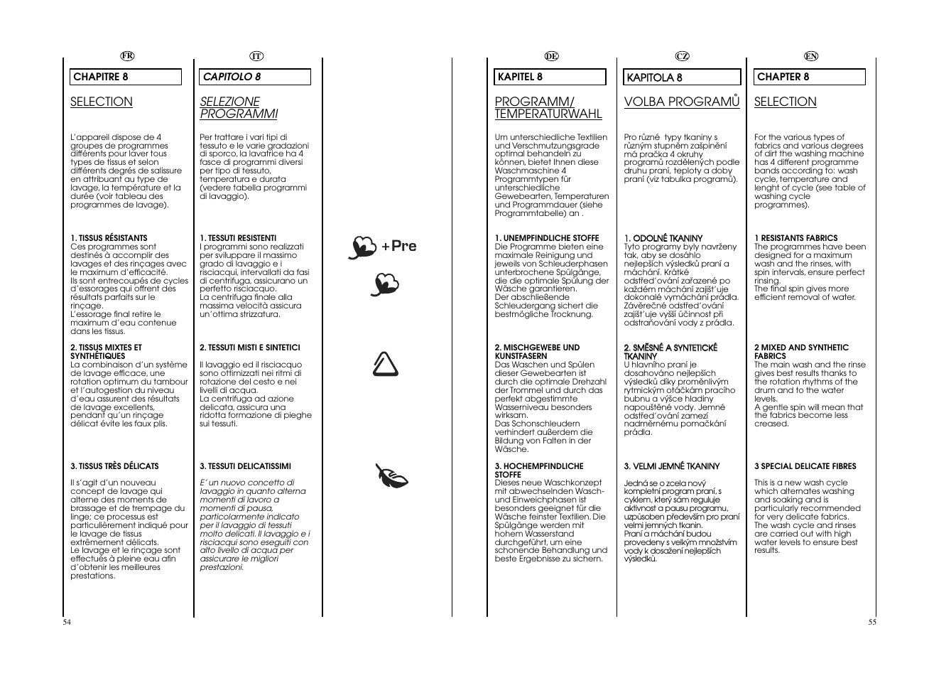 Selection, Programm/ temperaturwahl, Selezione programmi | Volba programå | Candy GO4 1272D__L1-S User Manual | Page 28 / 41