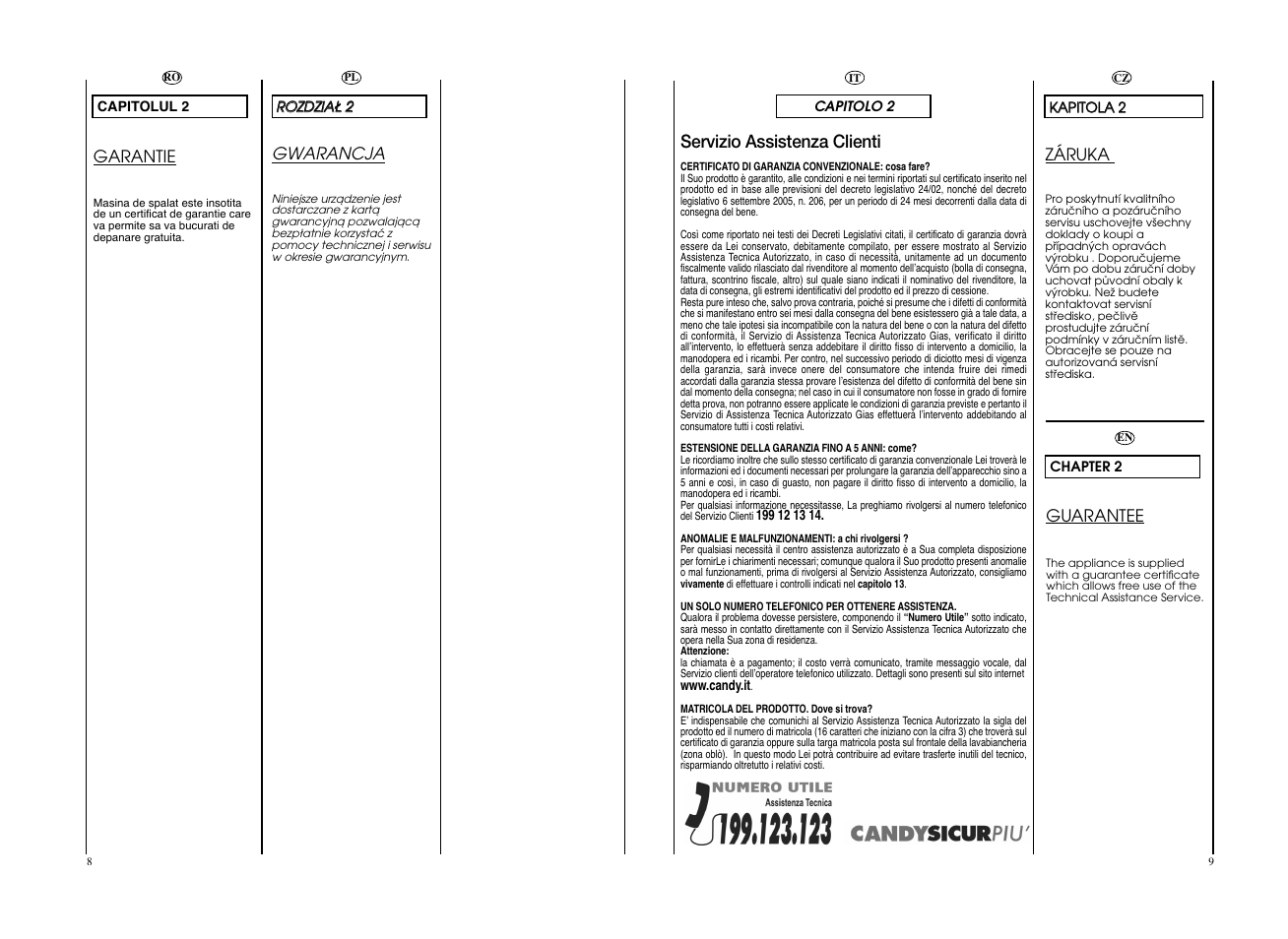 Servizio assistenza clienti | Candy GO4 F106__L1-S User Manual | Page 5 / 41
