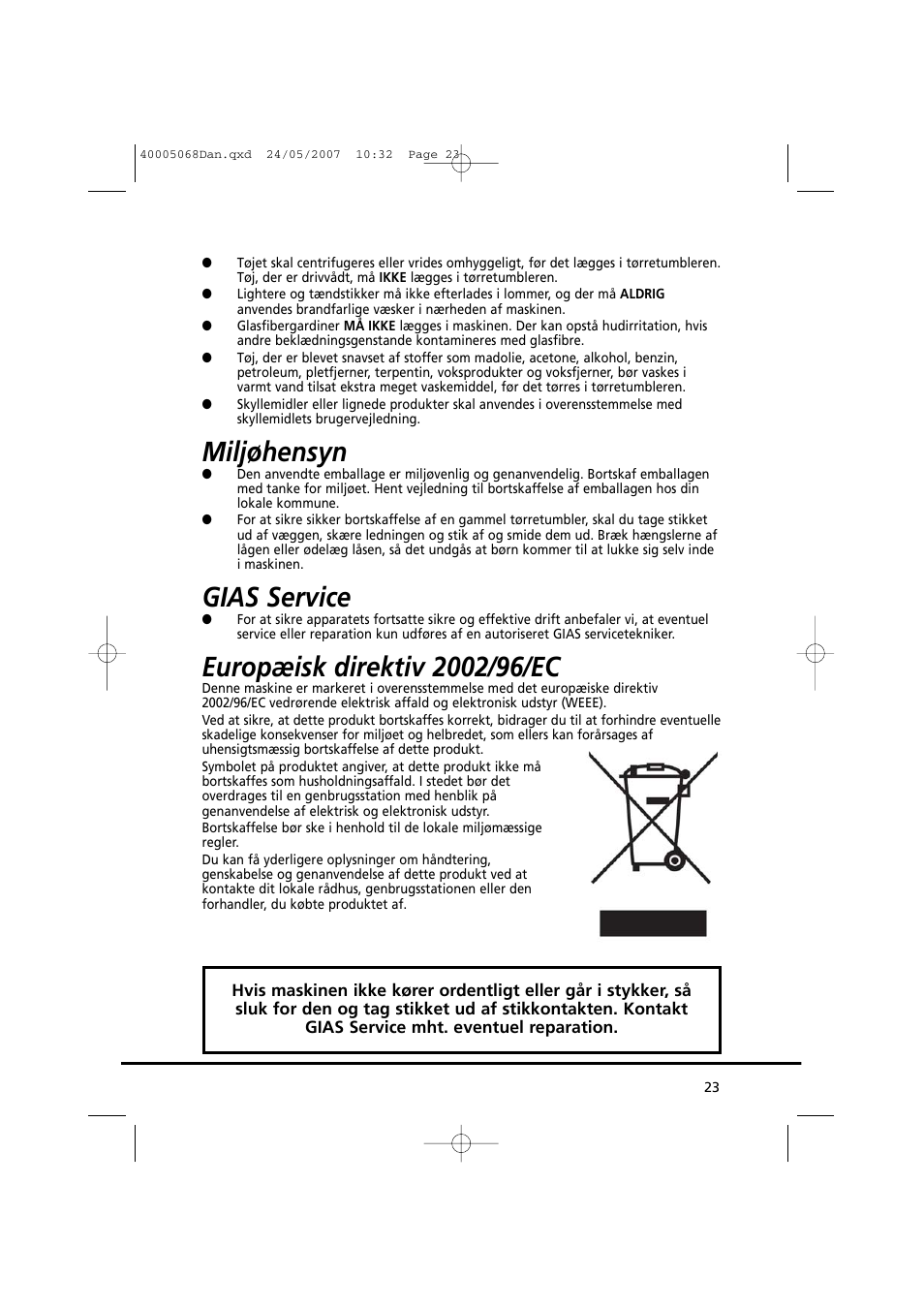 Miljøhensyn, Gias service | Candy GO DC 78-86S User Manual | Page 23 / 92