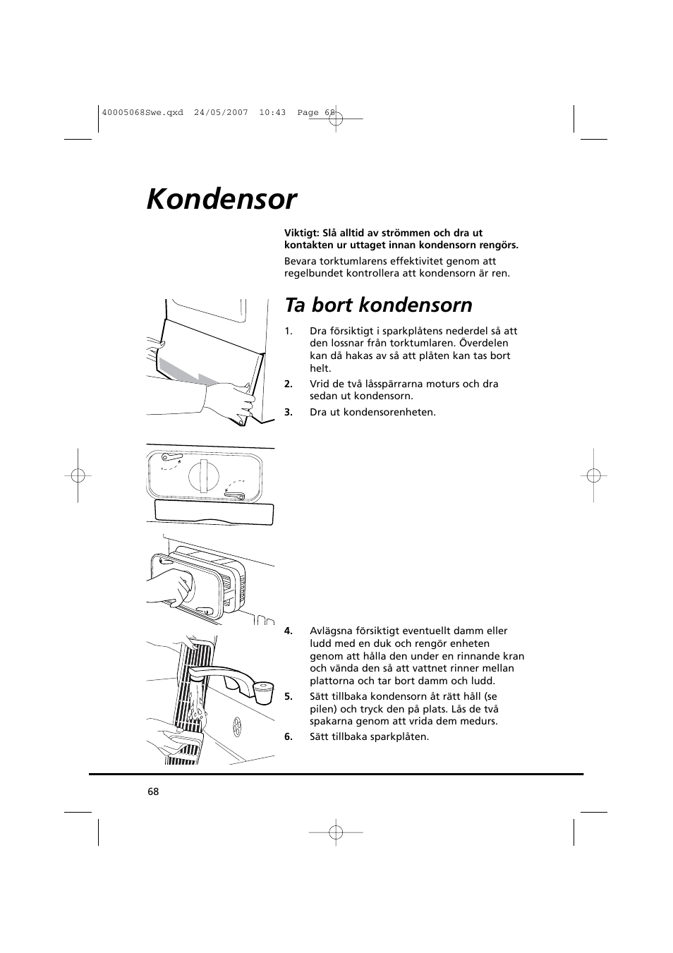 Kondensor, Ta bort kondensorn | Candy GO DC 78-86S User Manual | Page 68 / 92