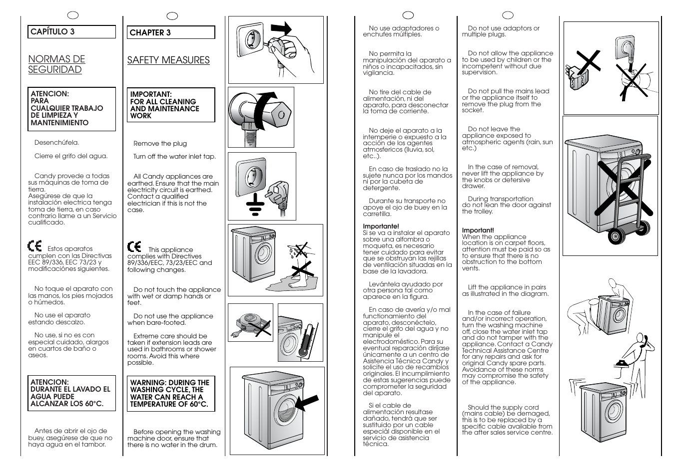 Normas de seguridad, Safety measures, 60°c | Candy CN 53.1__C User Manual | Page 4 / 25
