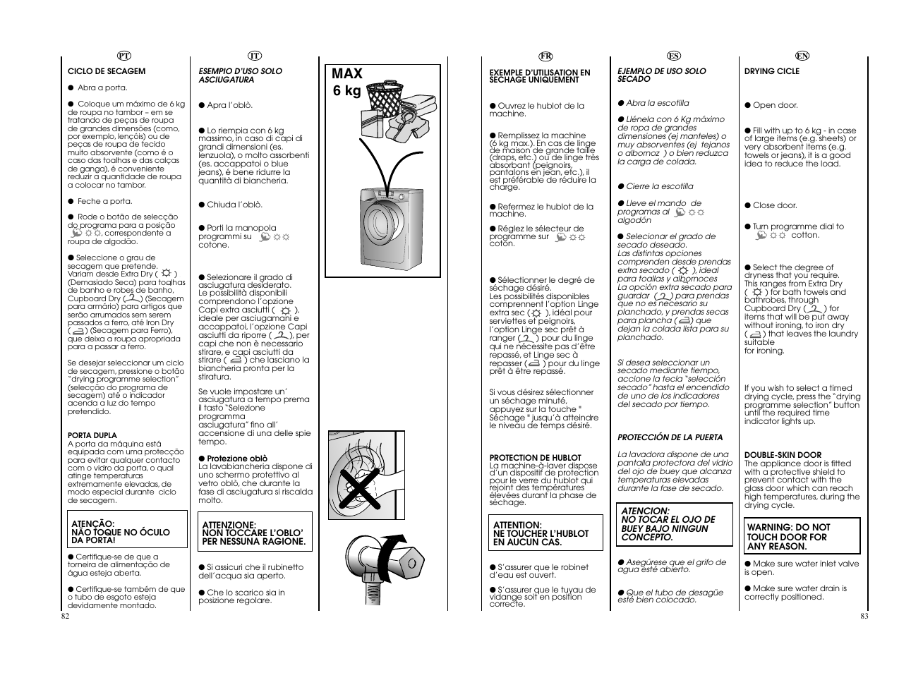 Max 6 kg | Candy EVOW 4964L-S User Manual | Page 42 / 57