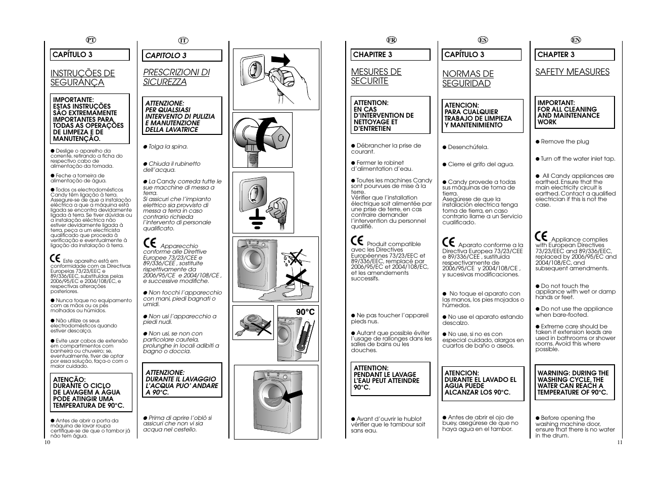 Prescrizioni di sicurezza, Safety measures, Instruções de segurança | Normas de seguridad, Mesures de securite | Candy EVOW 4964L-S User Manual | Page 6 / 57