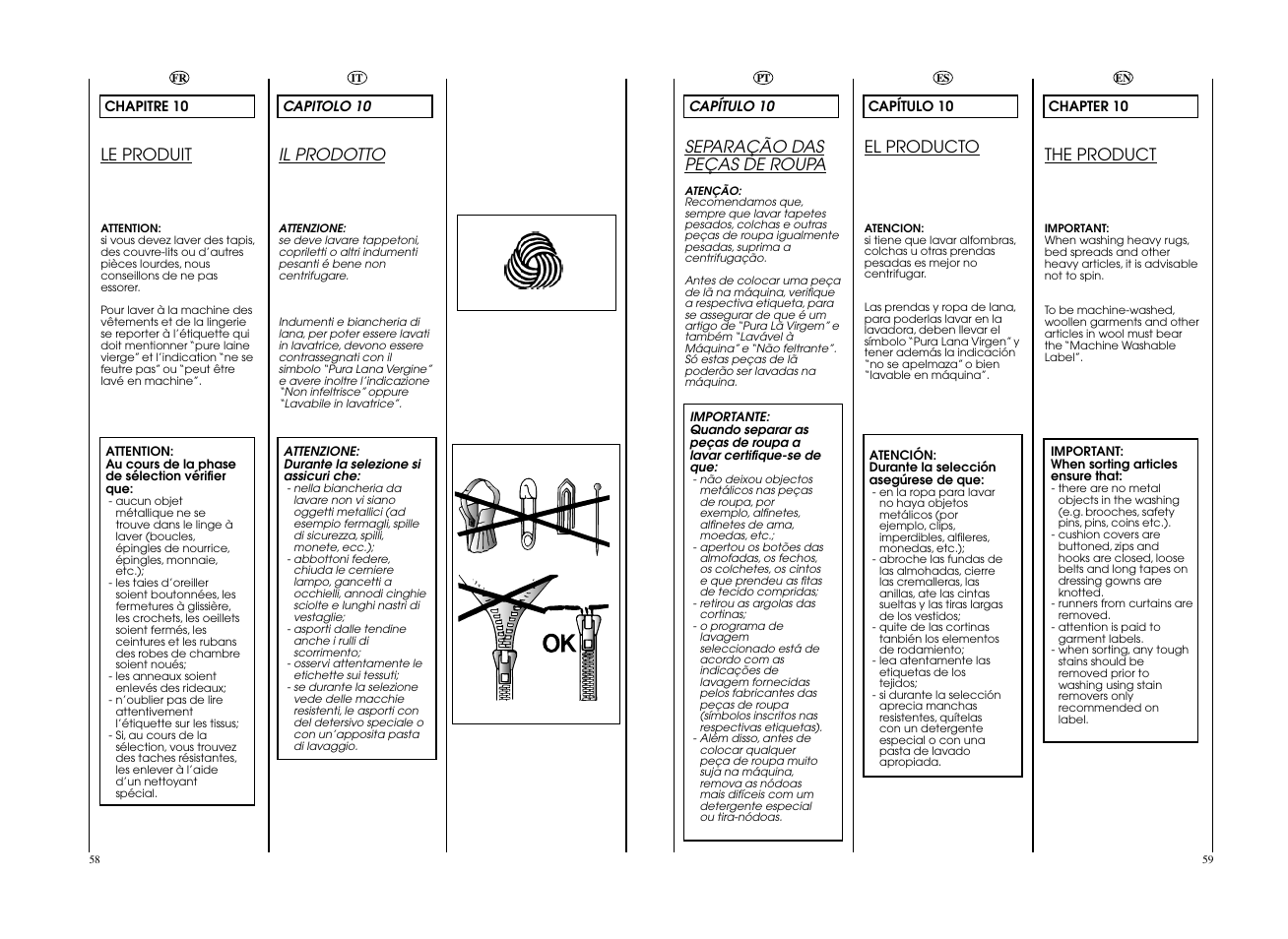 Le produit, The product, El producto | Separação das peças de roupa, Il prodotto | Candy CWB 1006__LS User Manual | Page 30 / 41