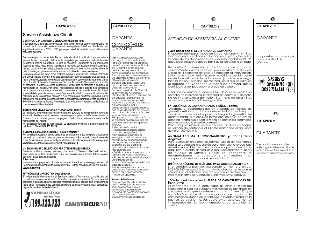 Servizio assistenza clienti | Candy CWB 1006__LS User Manual | Page 5 / 41