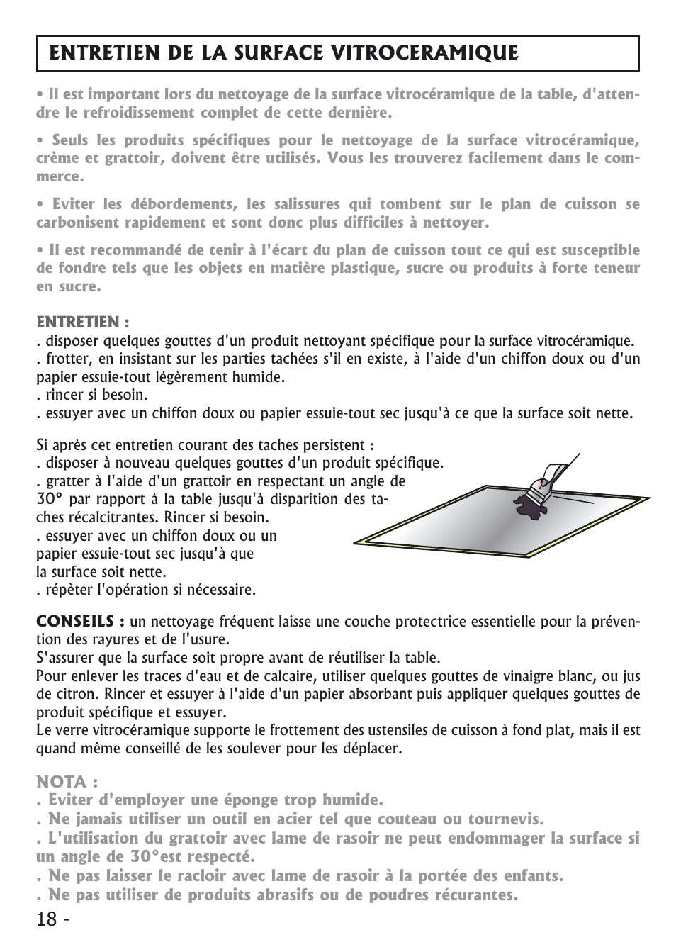 Entretien de la surface vitroceramique | Candy PVI 4100 User Manual | Page 18 / 64