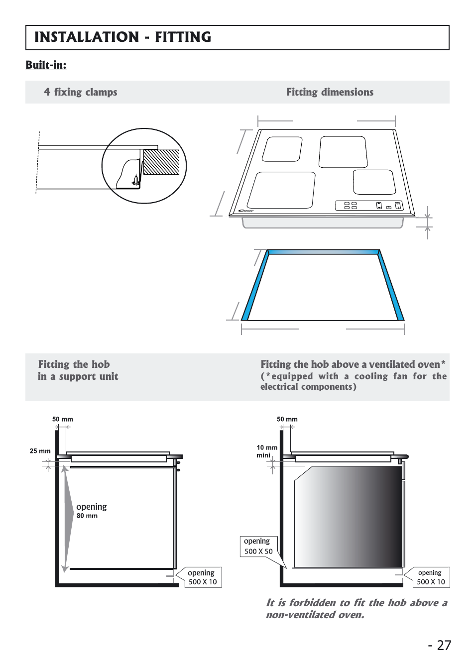 Installation - fitting | Candy PVI 4100 User Manual | Page 27 / 64