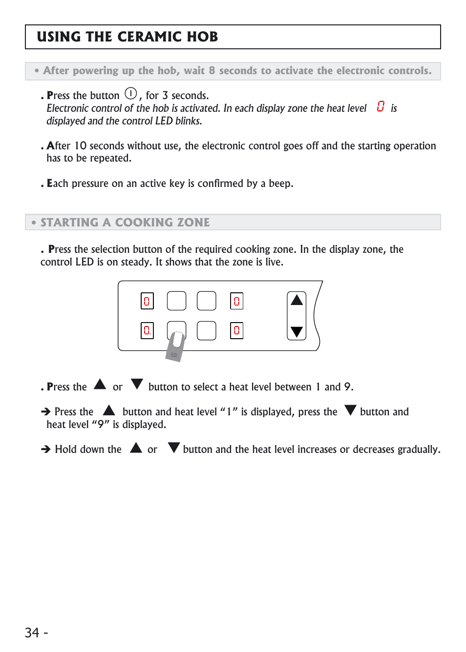 34 - using the ceramic hob | Candy PVI 4100 User Manual | Page 34 / 64