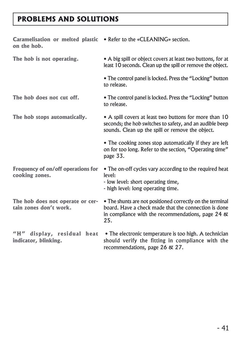 Problems and solutions | Candy PVI 4100 User Manual | Page 41 / 64