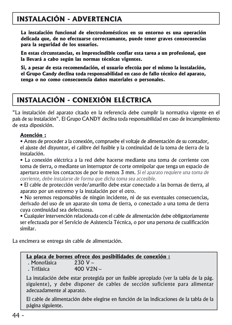 Candy PVI 4100 User Manual | Page 44 / 64