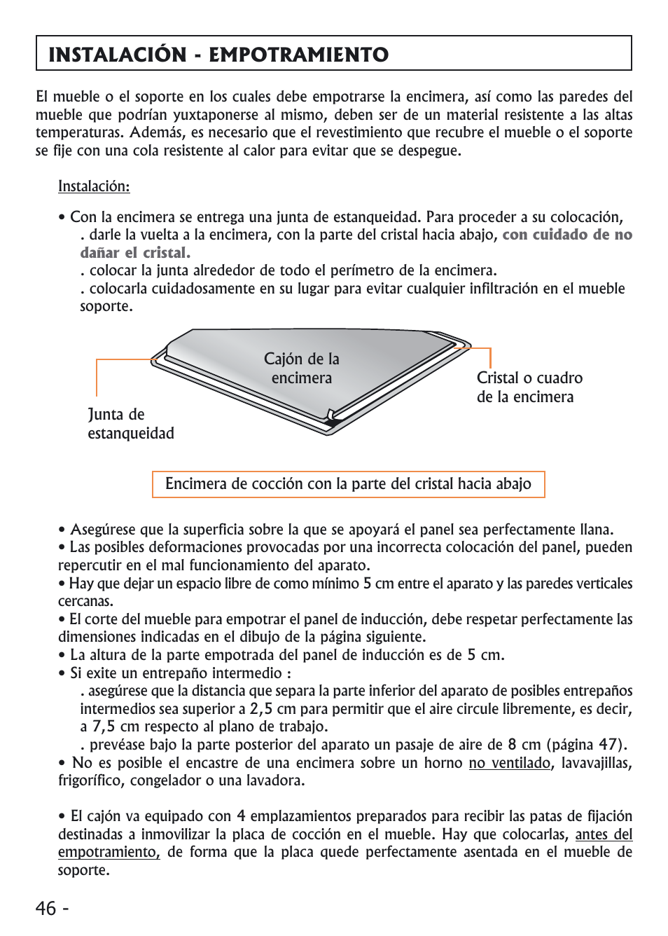 Instalación - empotramiento | Candy PVI 4100 User Manual | Page 46 / 64