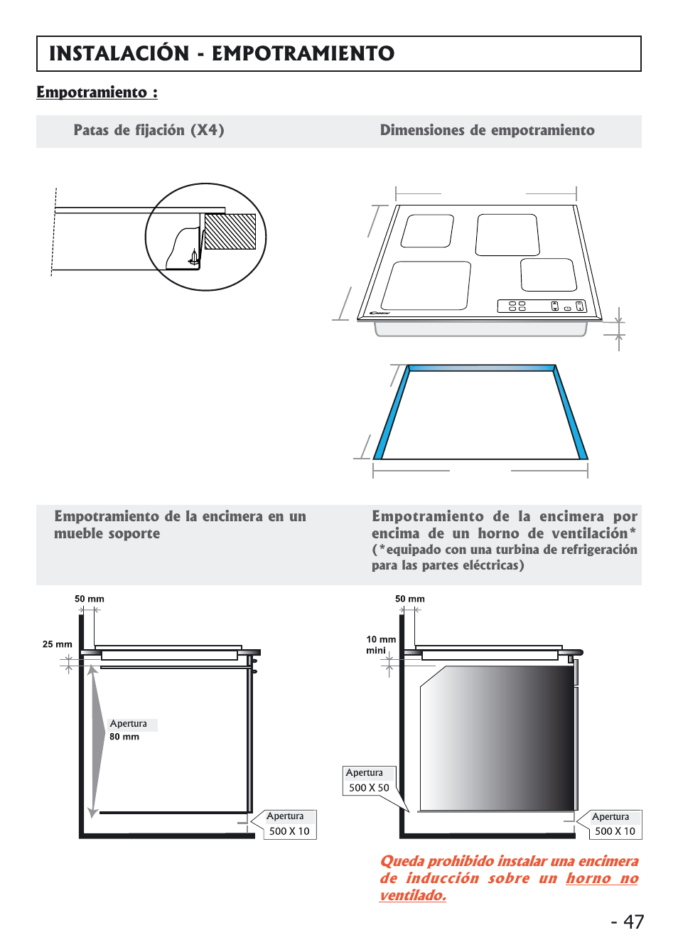 Instalación - empotramiento | Candy PVI 4100 User Manual | Page 47 / 64