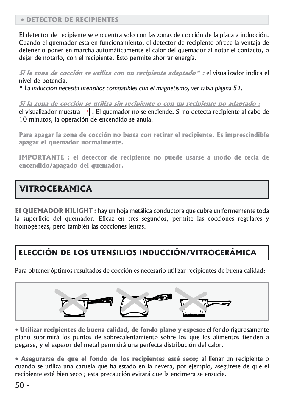 Vitroceramica | Candy PVI 4100 User Manual | Page 50 / 64