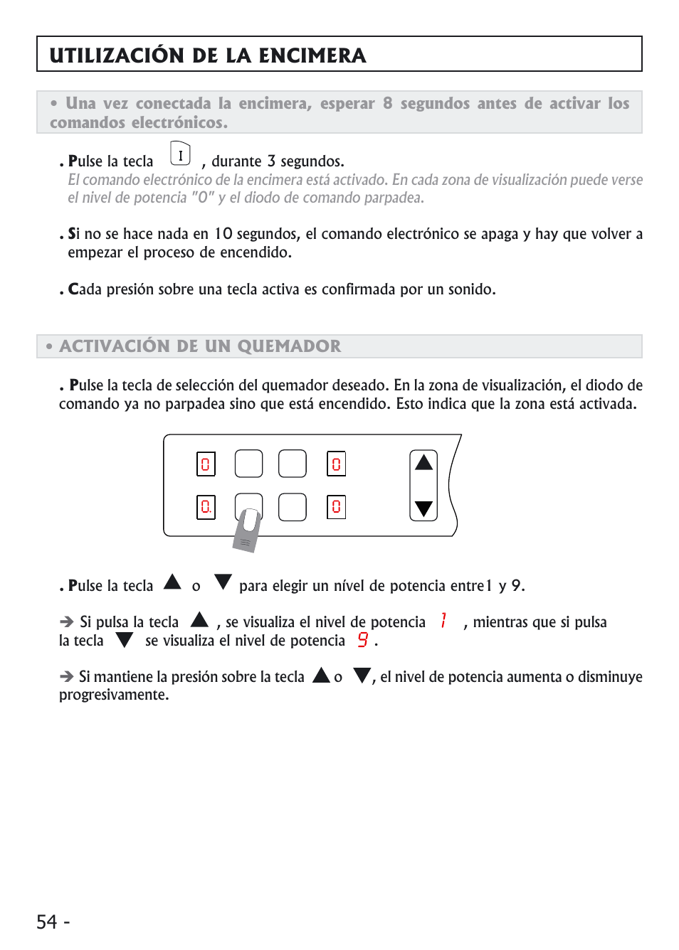 Utilización de la encimera | Candy PVI 4100 User Manual | Page 54 / 64