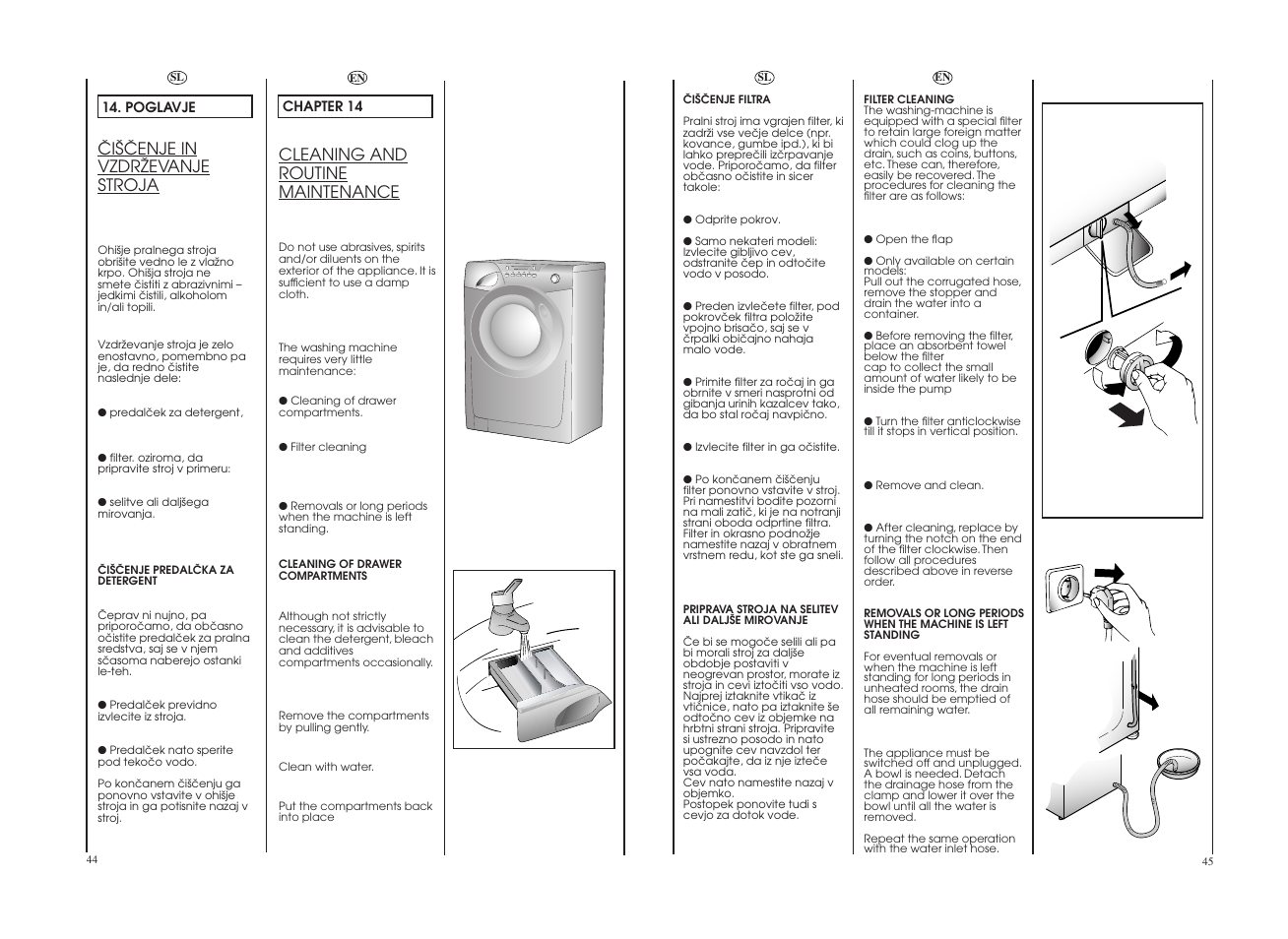 Cleaning and routine maintenance, Âi·âenje in vzdrîevanje stroja | Candy GO W164-10S User Manual | Page 23 / 25