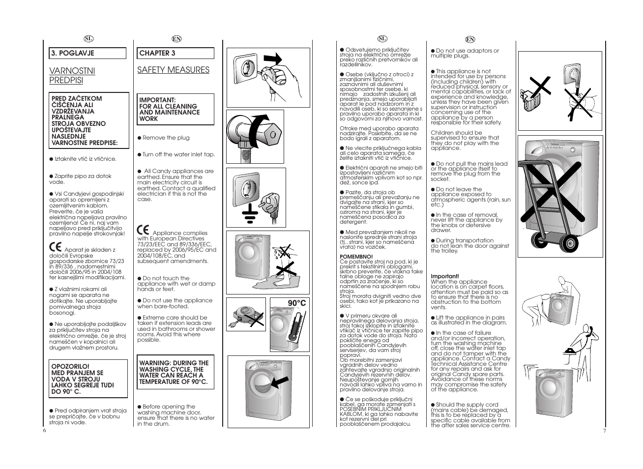 Safety measures, Varnostni predpisi | Candy GO W164-10S User Manual | Page 4 / 25