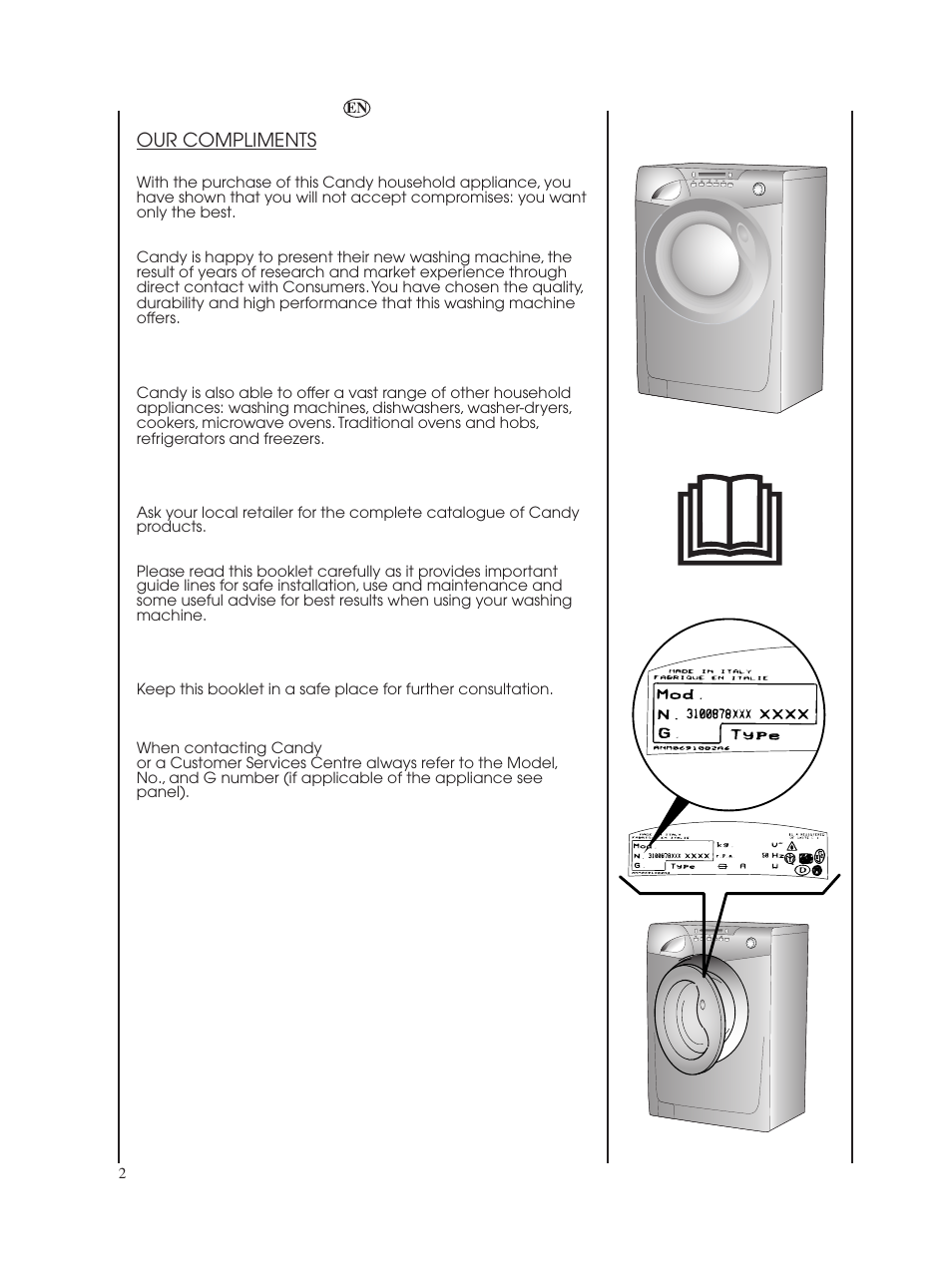 Our compliments | Candy GO W485D-UK User Manual | Page 2 / 40