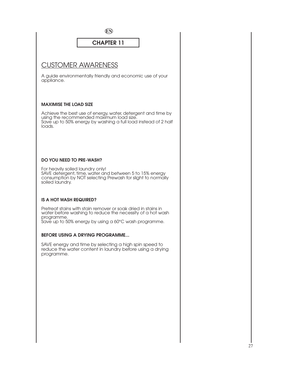 Customer awareness, Chapter 11 | Candy GO W485D-UK User Manual | Page 27 / 40