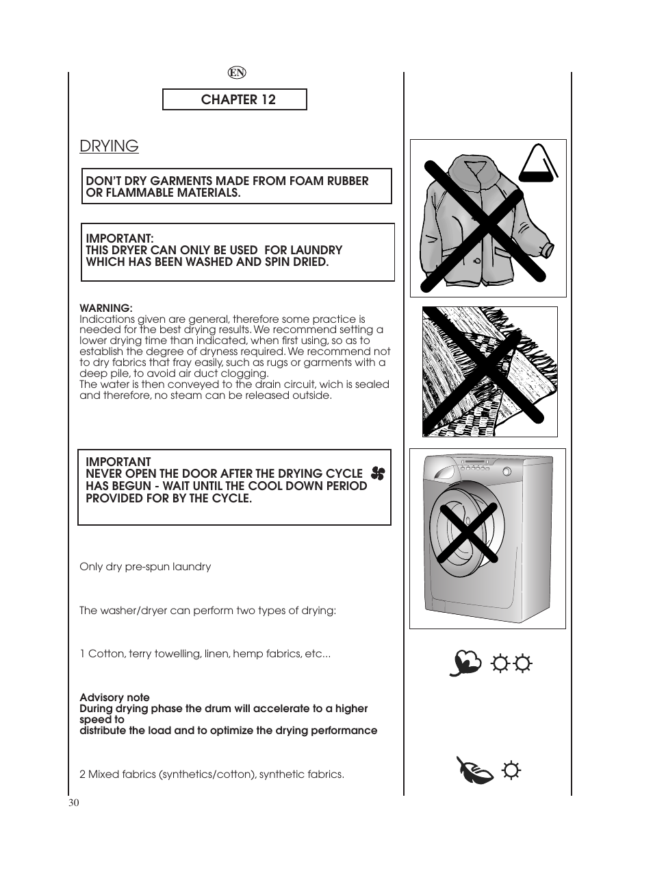 Drying | Candy GO W485D-UK User Manual | Page 30 / 40