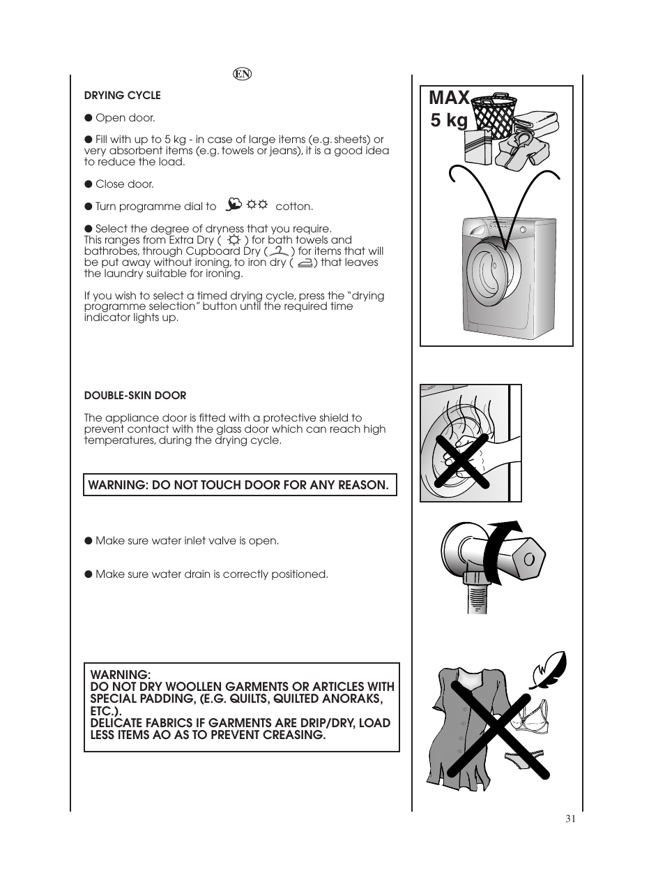 Max 5 kg | Candy GO W485D-UK User Manual | Page 31 / 40