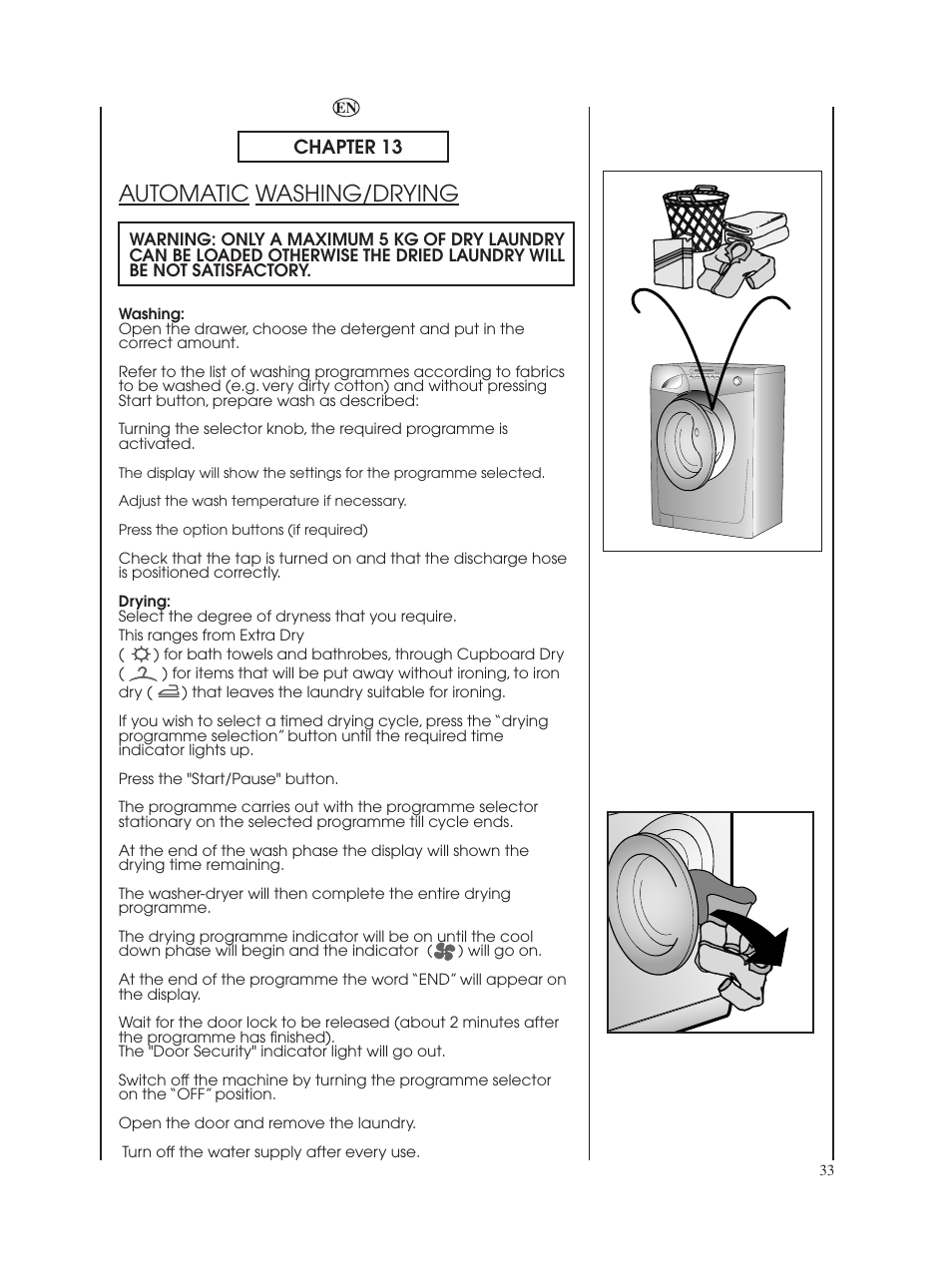 Automatic washing/drying, Chapter 13 | Candy GO W485D-UK User Manual | Page 33 / 40