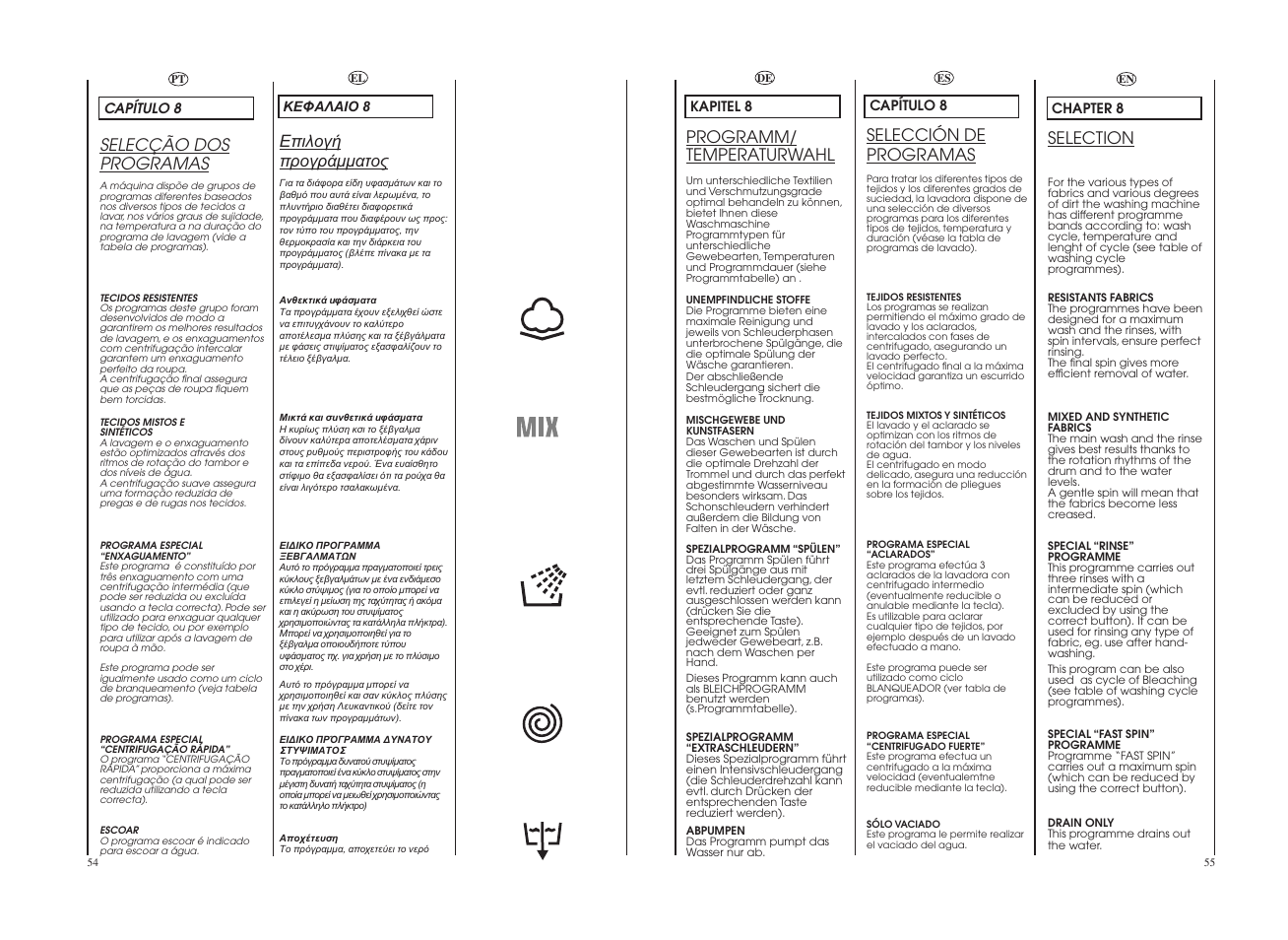 Programm/ temperaturwahl, Selection, Selecção dos programas | Selección de programas | Candy GO W1458-37S User Manual | Page 28 / 49
