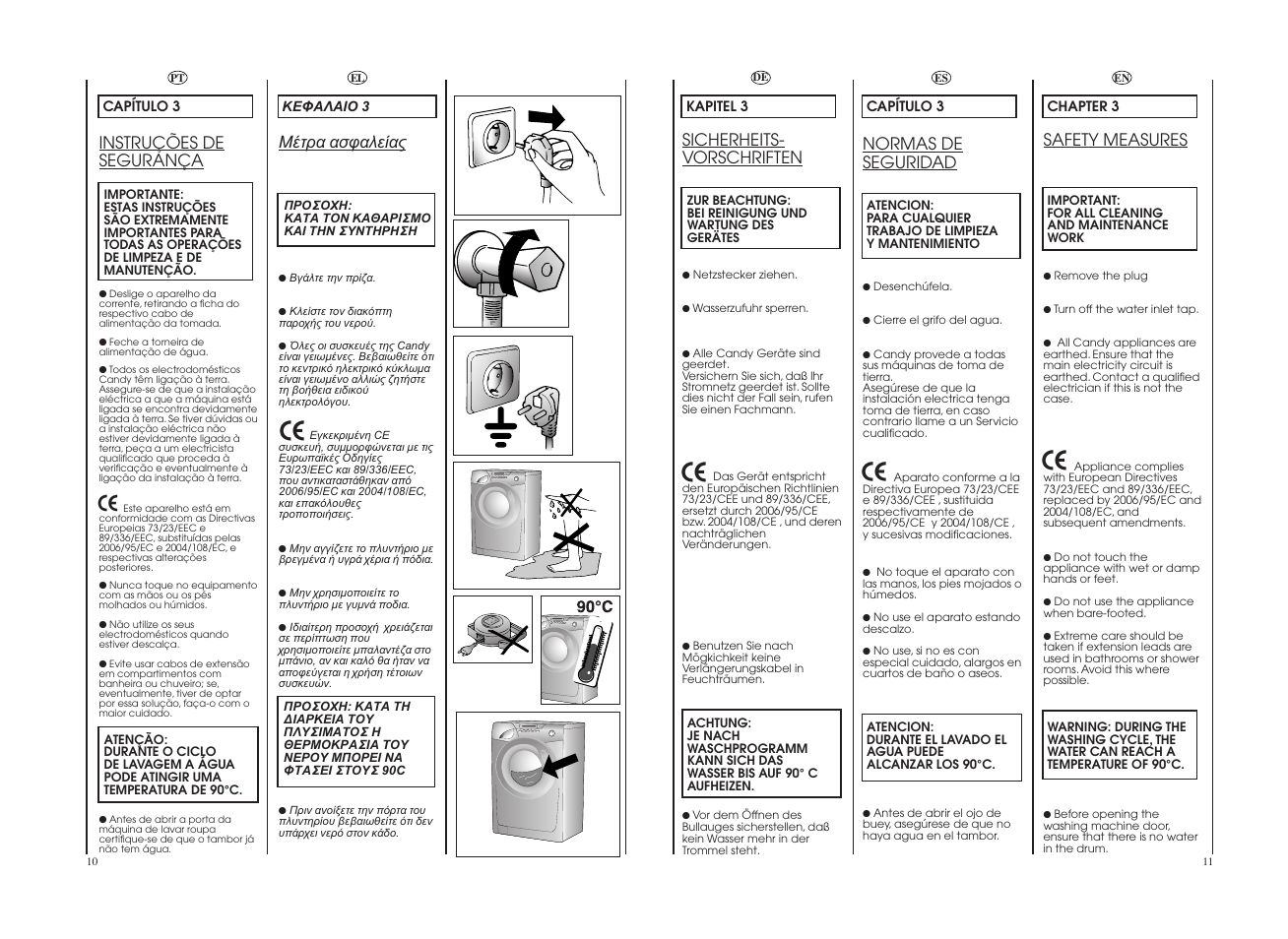 Sicherheits- vorschriften, Safety measures, Instruções de segurança | Normas de seguridad | Candy GO W1458-37S User Manual | Page 6 / 49
