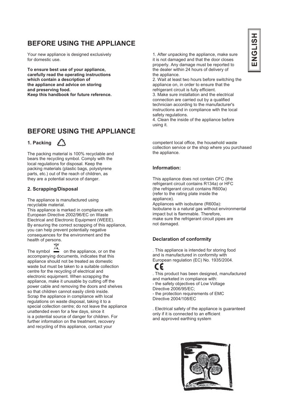 Before using the appliance | Candy CFO 2460 E User Manual | Page 10 / 151