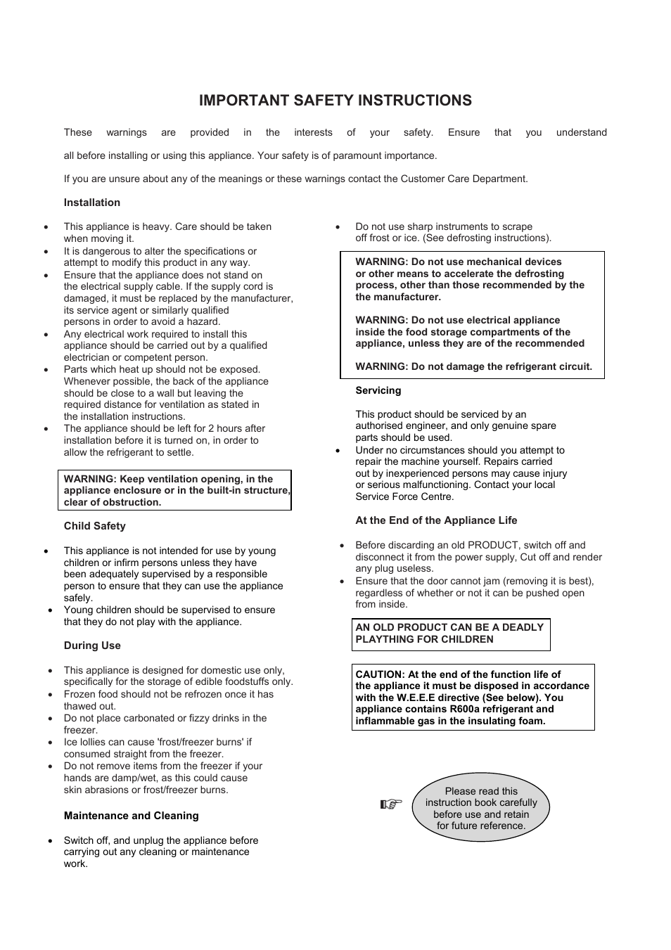 Important safety instructions | Candy CFO 2460 E User Manual | Page 11 / 151