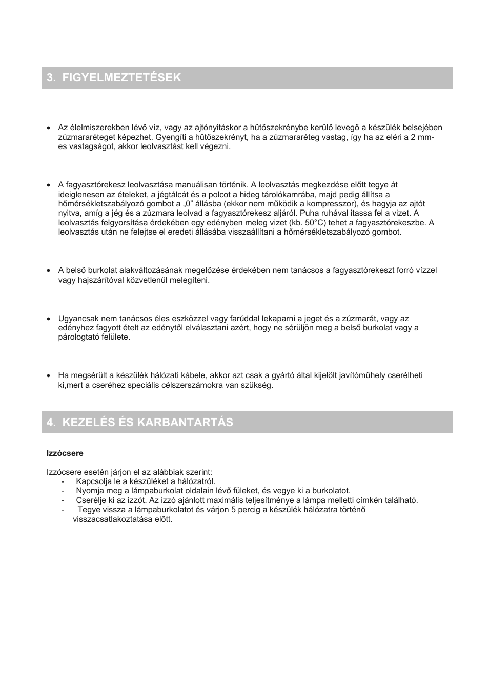 Figyelmeztetések 4. kezelés és karbantartás | Candy CFO 2460 E User Manual | Page 123 / 151