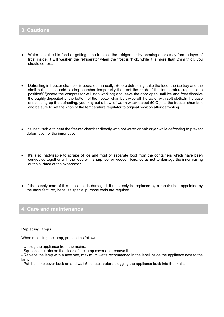 Cautions 4. care and maintenance | Candy CFO 2460 E User Manual | Page 14 / 151