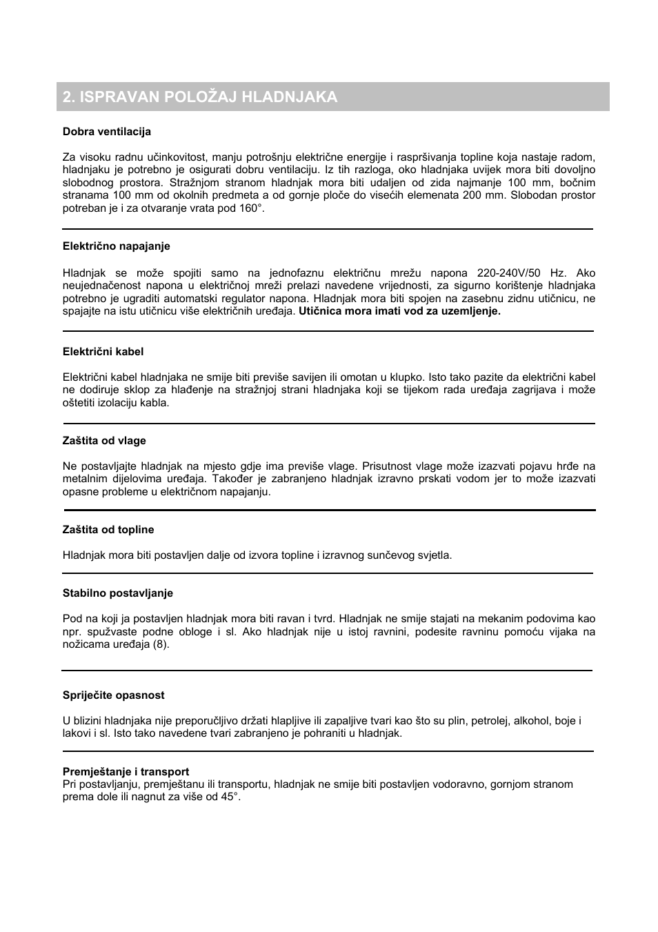 Ispravan položaj hladnjaka | Candy CFO 2460 E User Manual | Page 146 / 151