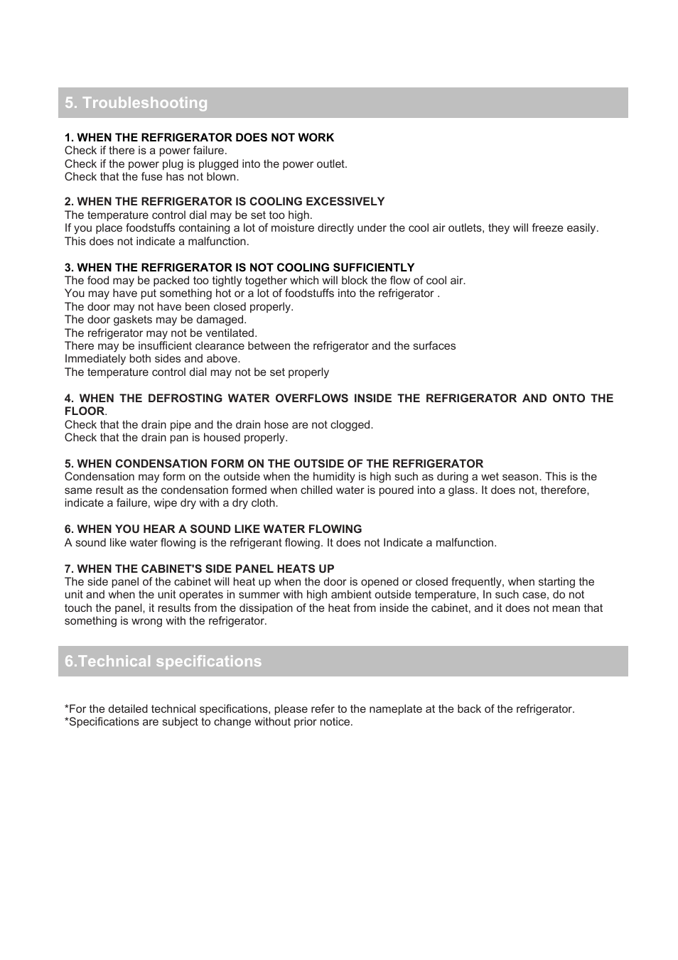 Troubleshooting 6.technical specifications | Candy CFO 2460 E User Manual | Page 15 / 151