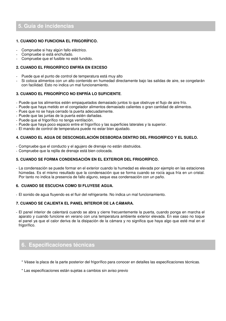 Guía de incidencias 6. especificaciones técnicas | Candy CFO 2460 E User Manual | Page 39 / 151