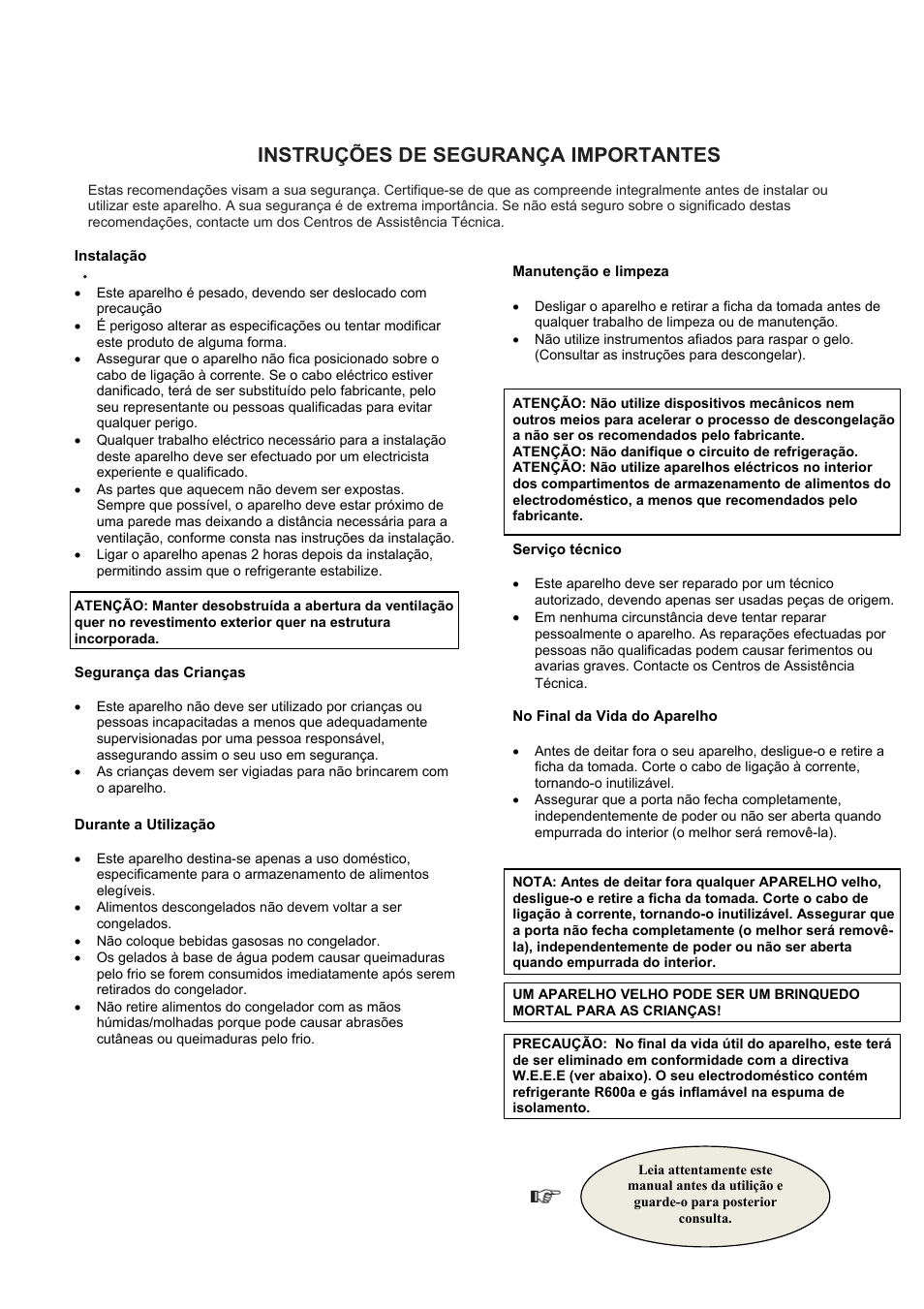 Instruções de segurança importantes | Candy CFO 2460 E User Manual | Page 43 / 151