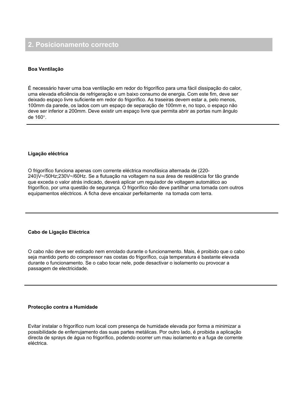 Posicionamento correcto | Candy CFO 2460 E User Manual | Page 44 / 151