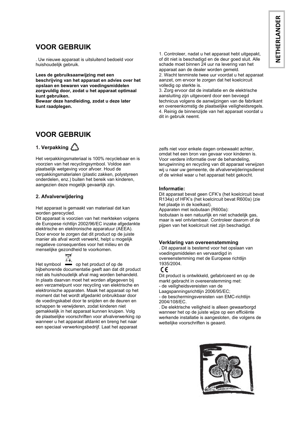 Voor gebruik, Netherlander | Candy CFO 2460 E User Manual | Page 76 / 151