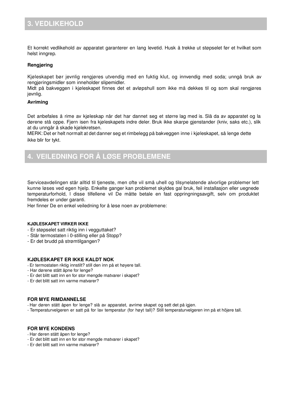 Vedlikehold 4, Veiledning for å løse problemene | Candy CFO 2460 E User Manual | Page 96 / 151