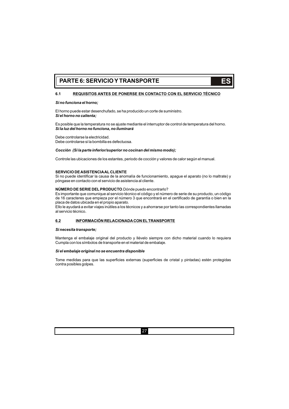 Parte 6: servicio y transporte | Candy PVU 647 X User Manual | Page 122 / 123