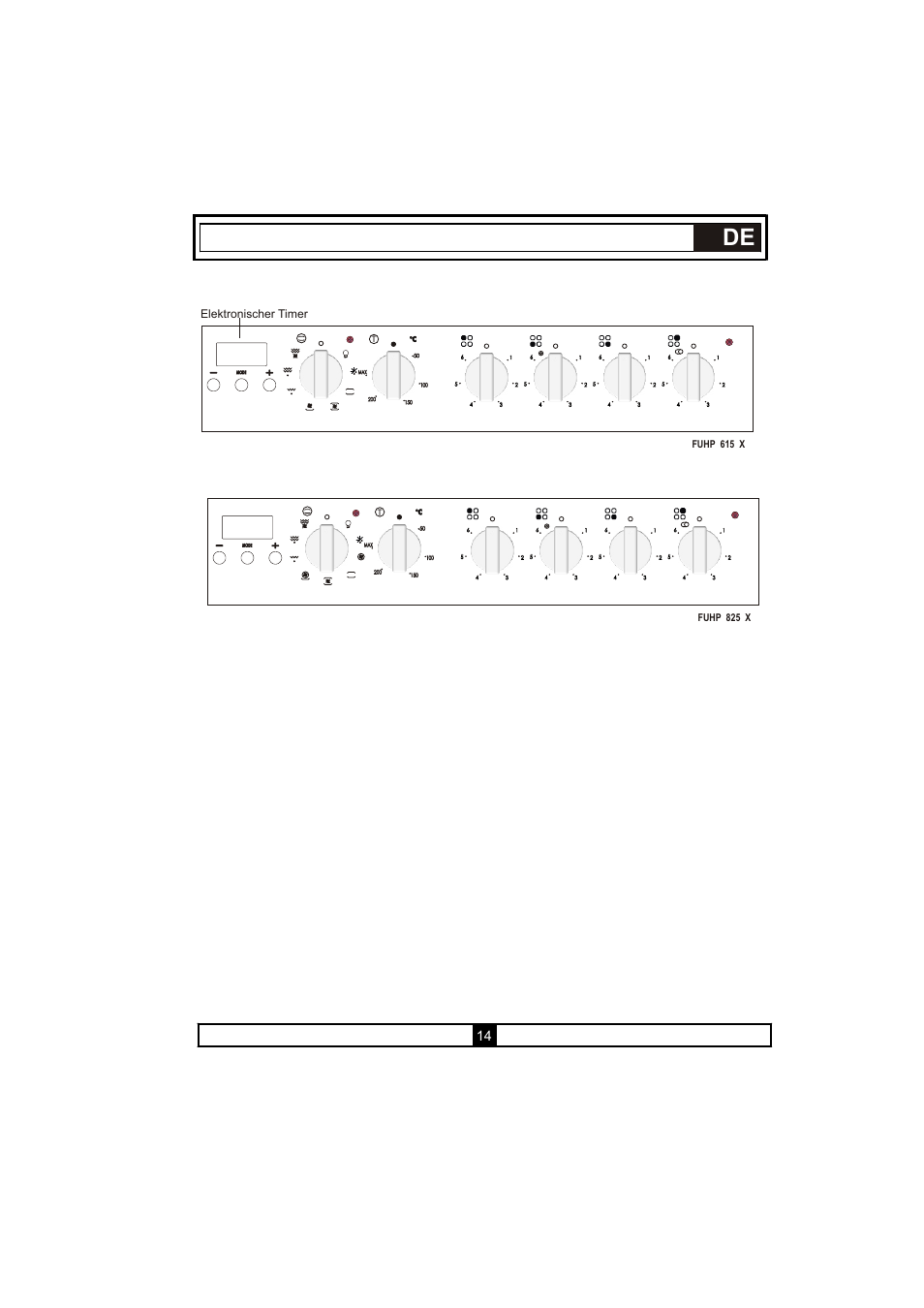 Elektronischer timer, Fuhp 615 x, Fuhp 825 x | Candy PVU 647 X User Manual | Page 46 / 123