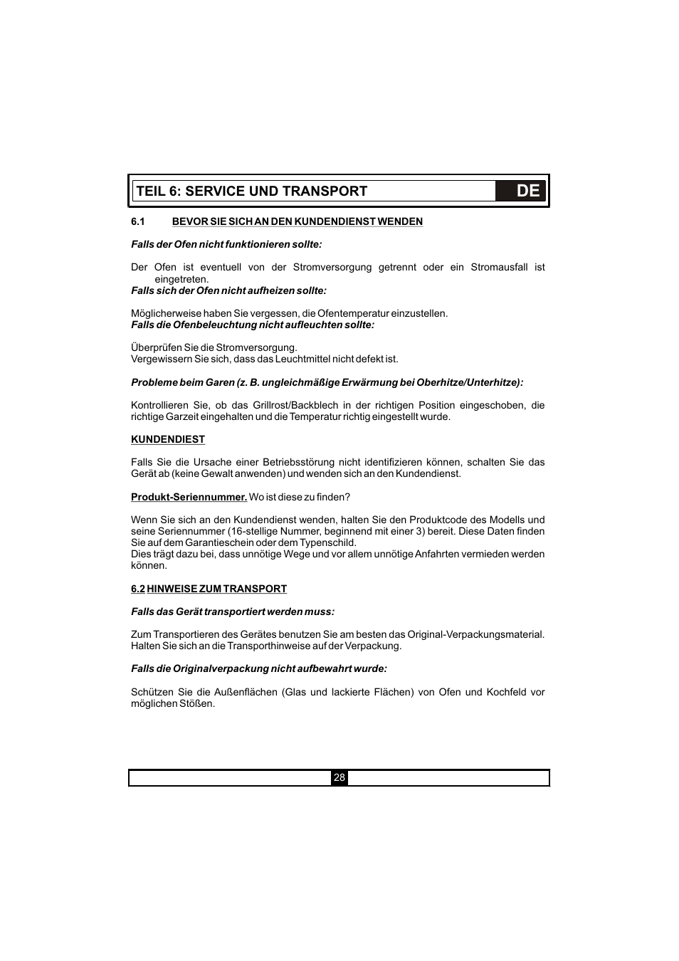 Teil 6: service und transport | Candy PVU 647 X User Manual | Page 60 / 123