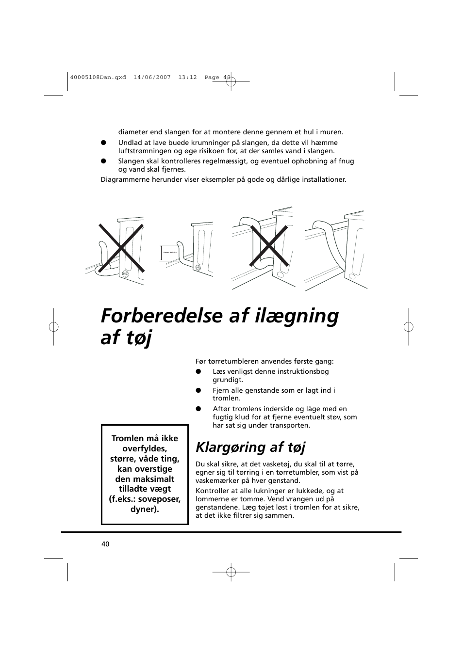 Forberedelse af ilægning af tøj, Klargøring af tøj | Candy GO DV38-14S User Manual | Page 40 / 98