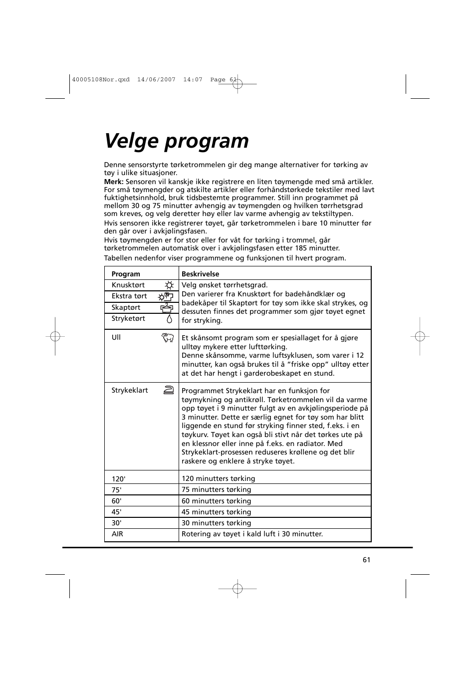 Velge program | Candy GO DV38-14S User Manual | Page 61 / 98