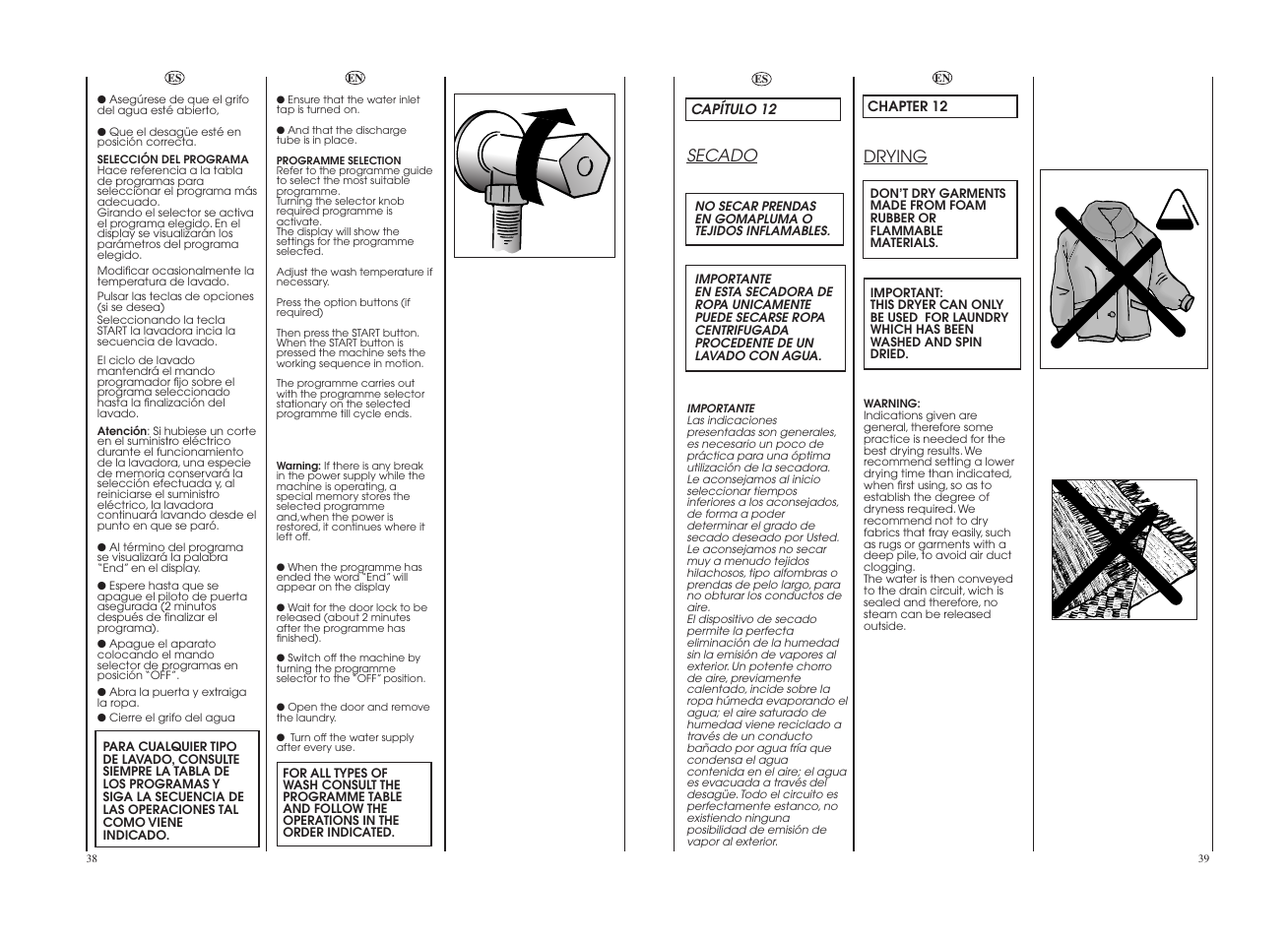 Drying, Secado | Candy GO W496D-12S User Manual | Page 20 / 29