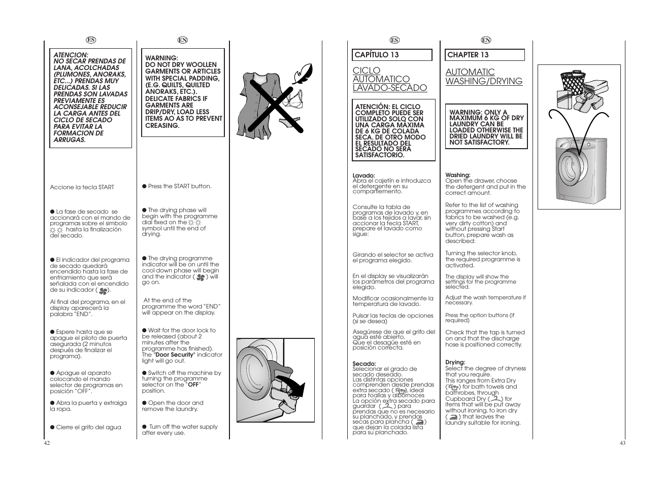 Automatic washing/drying, Ciclo automatico lavado-secado | Candy GO W496D-12S User Manual | Page 22 / 29